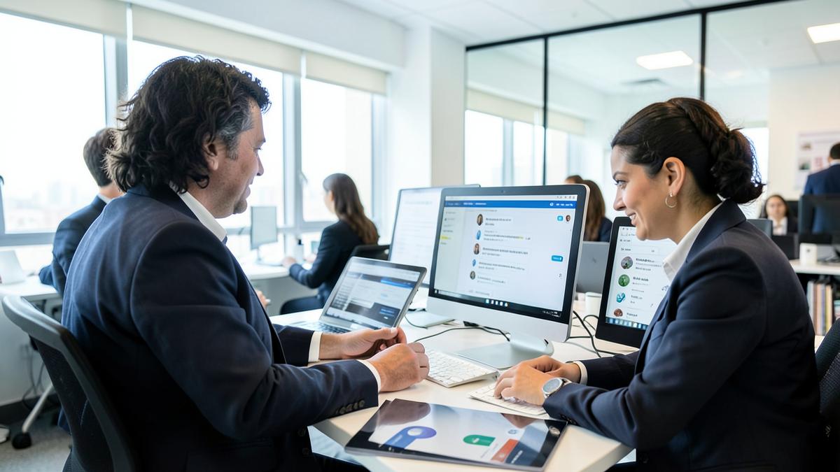 Equipe de operação de loja virtual usando ferramentas de inteligência artificial em atendimento e análise