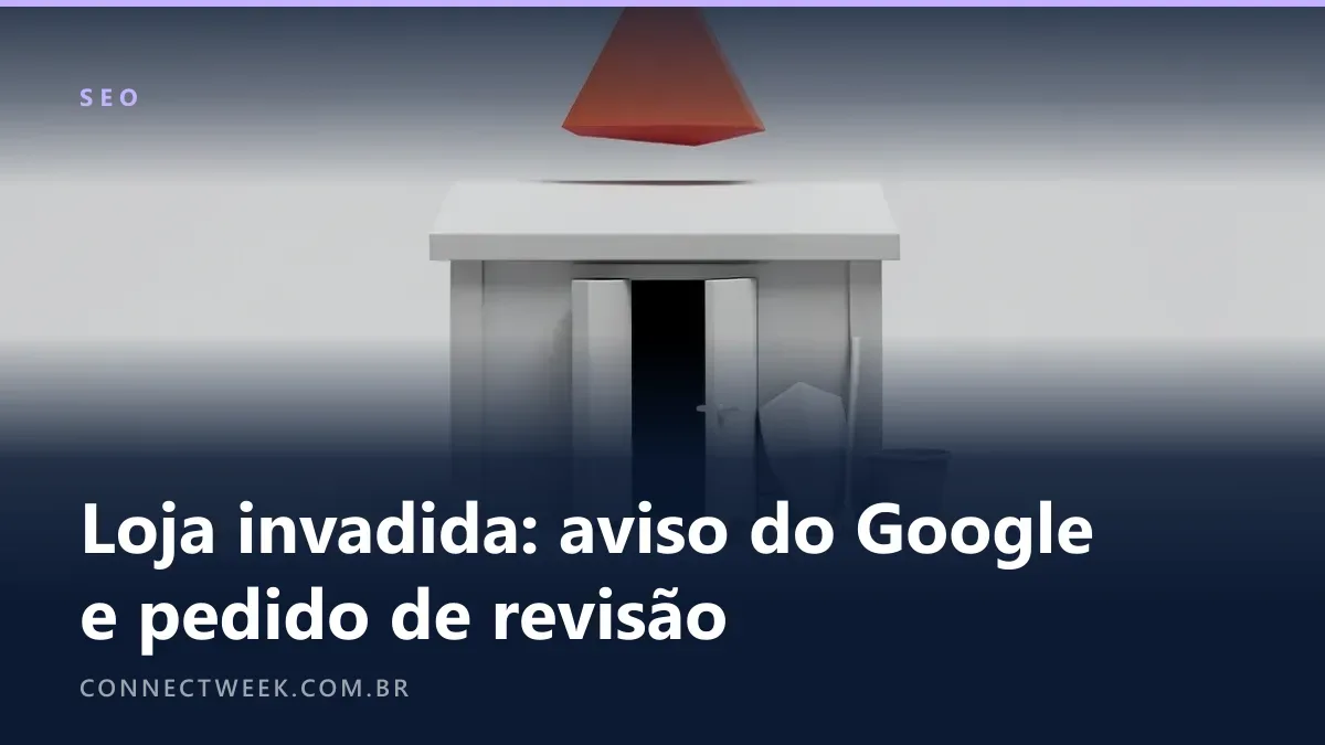 Pequena loja com porta arrombada e cadeado quebrado, um triângulo de alerta acima e um escudo com balde ao lado